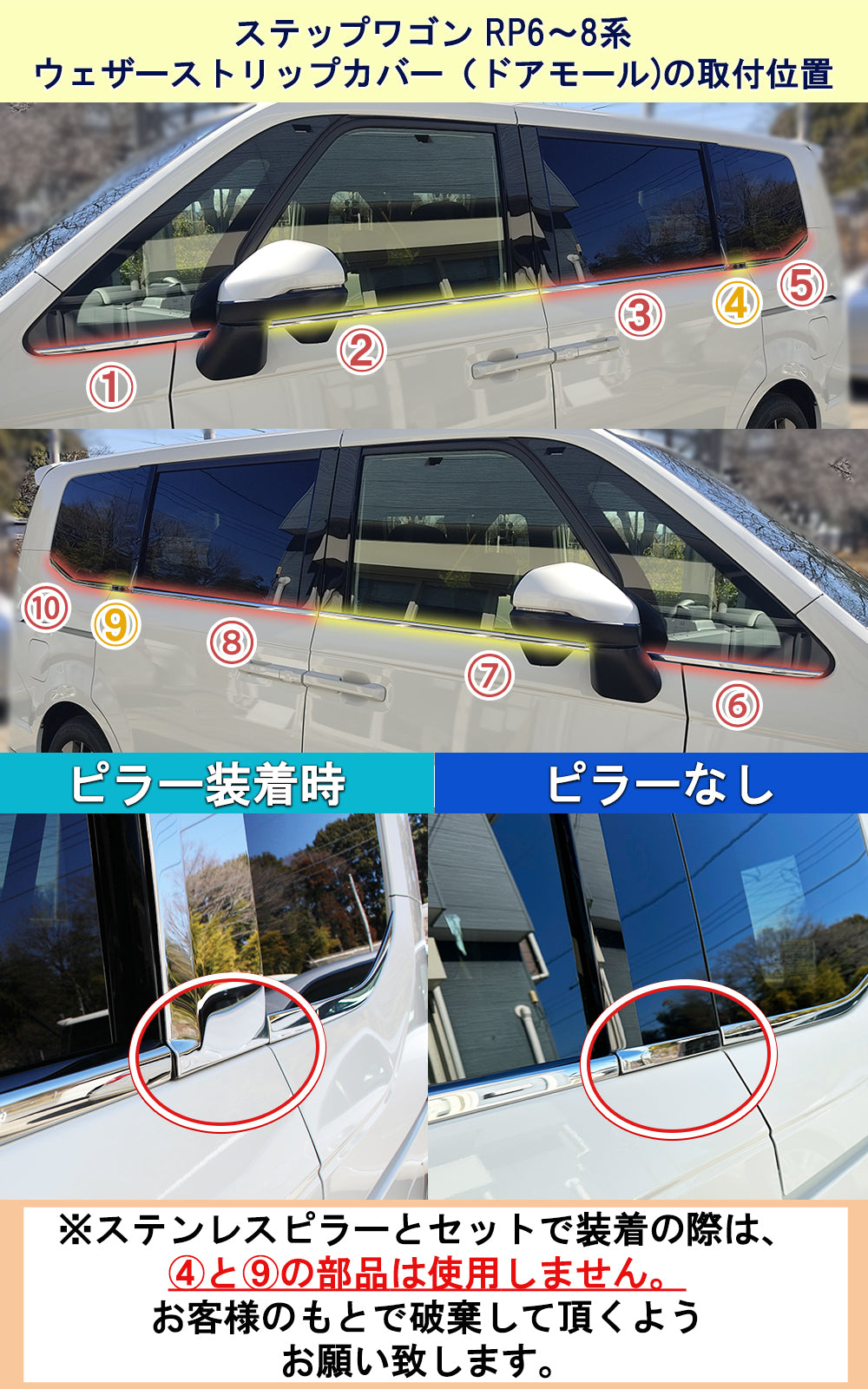 新型ステップワゴンスパーダ エアー RP6 RP7 RP8系 ドアモール ウェザーストリップカバー アクセサリーパーツ